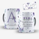 Arte para Caneca Alfabeto Floral Lilás