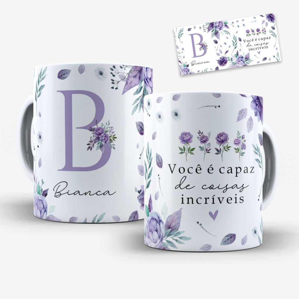 Arte para Caneca Alfabeto Floral Lilás - Imagem 5