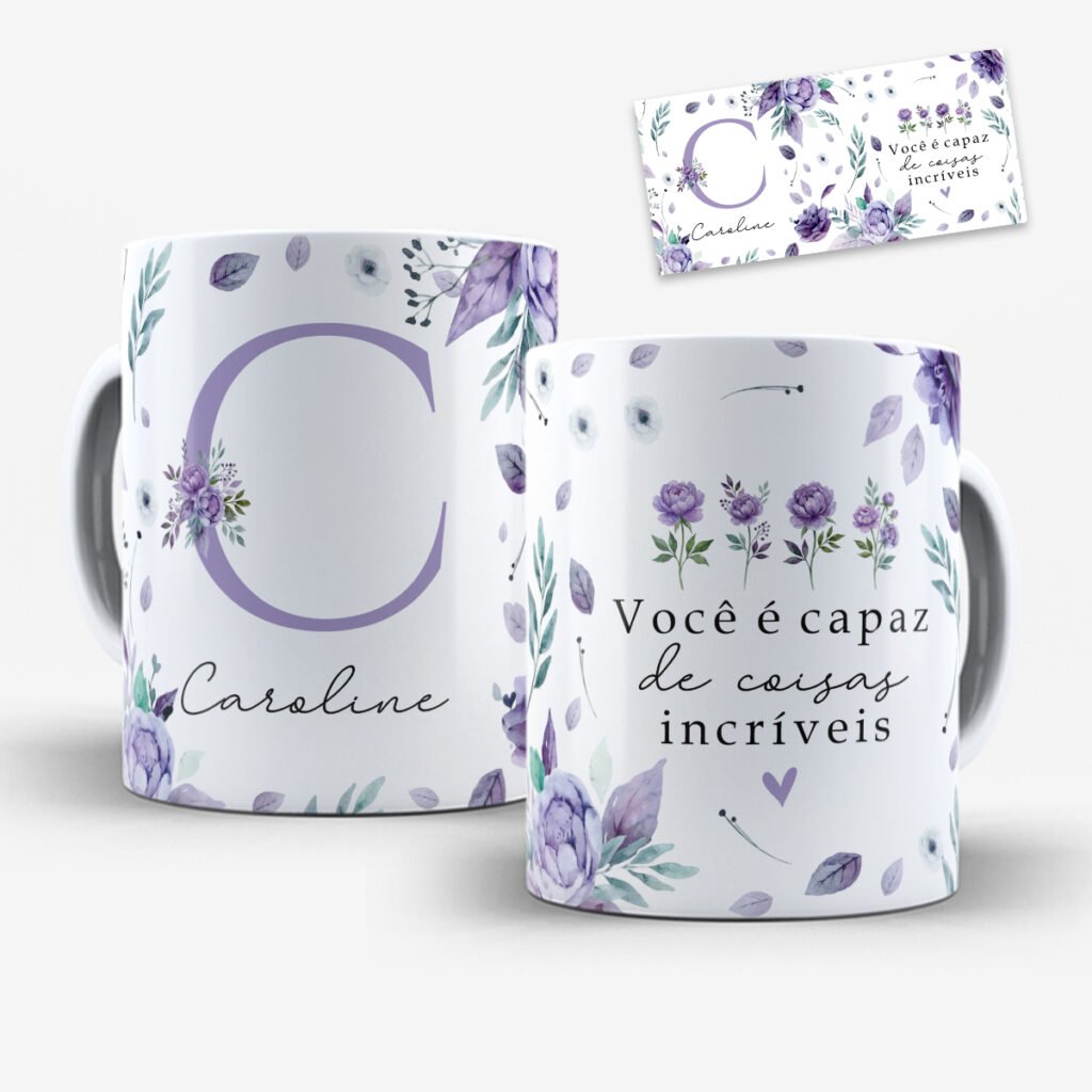 Arte para Caneca Alfabeto Floral Lilás - Imagem 4