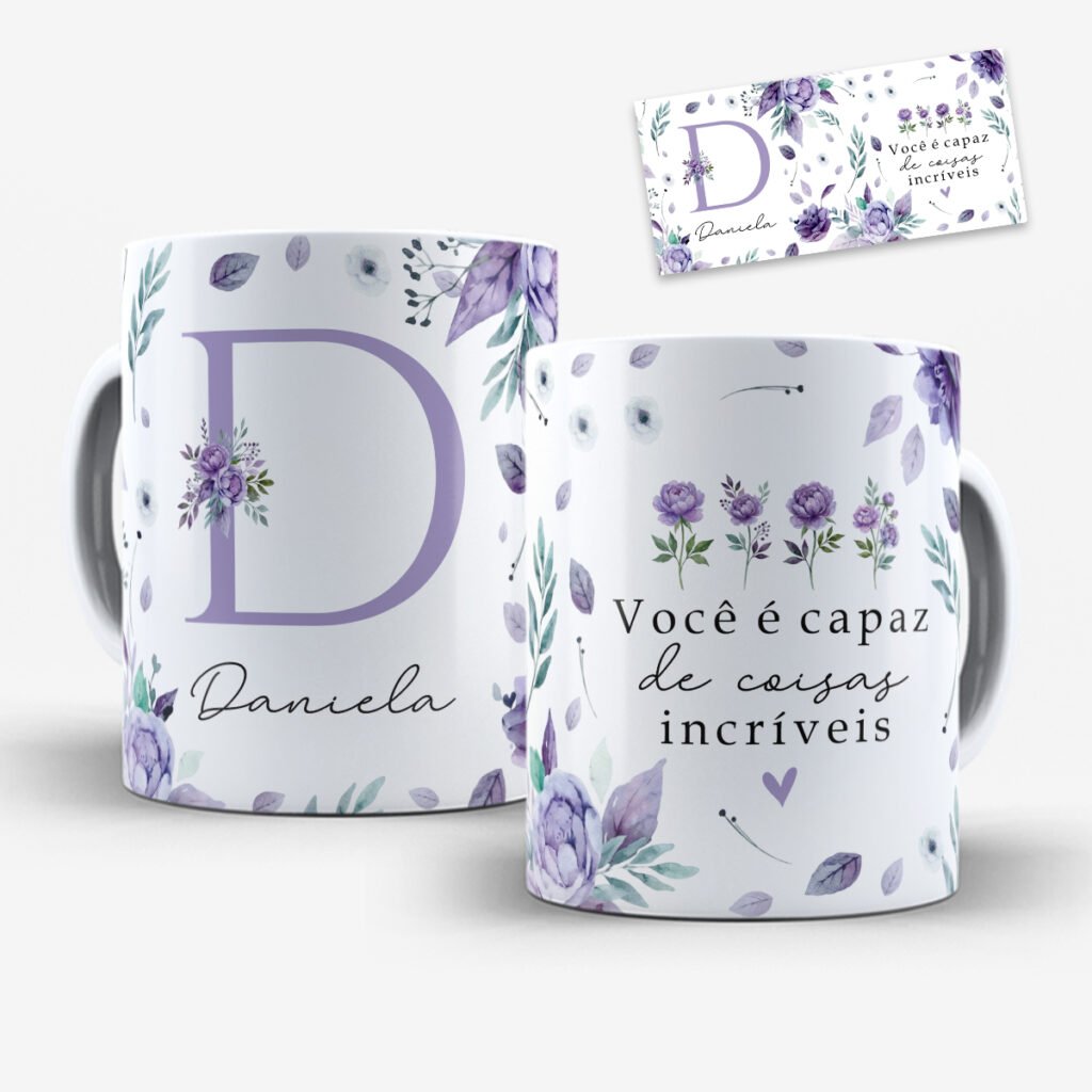 Arte para Caneca Alfabeto Floral Lilás - Imagem 3