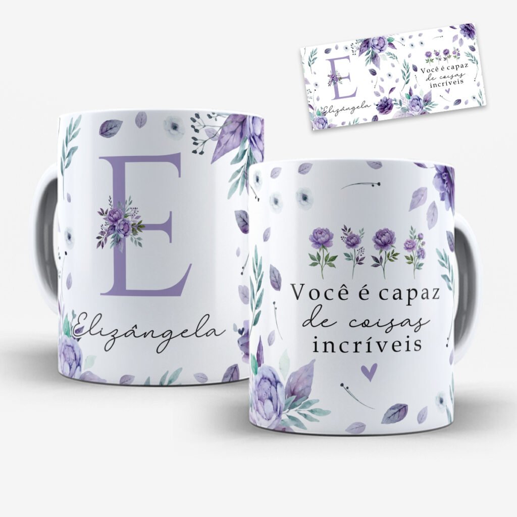 Arte para Caneca Alfabeto Floral Lilás - Imagem 2