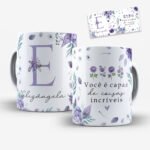 Arte para Caneca Alfabeto Floral Lilás - Imagem 2