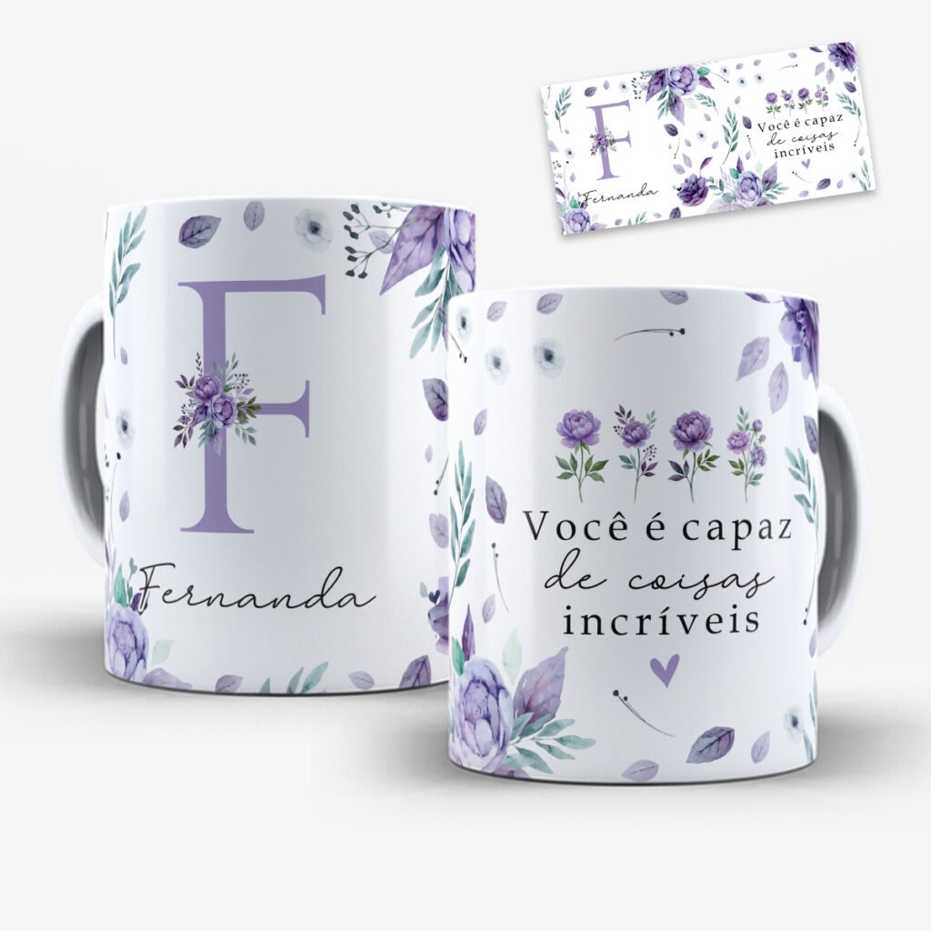 Arte para Caneca Alfabeto Floral Lilás - Imagem 6