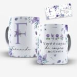 Arte para Caneca Alfabeto Floral Lilás - Imagem 6