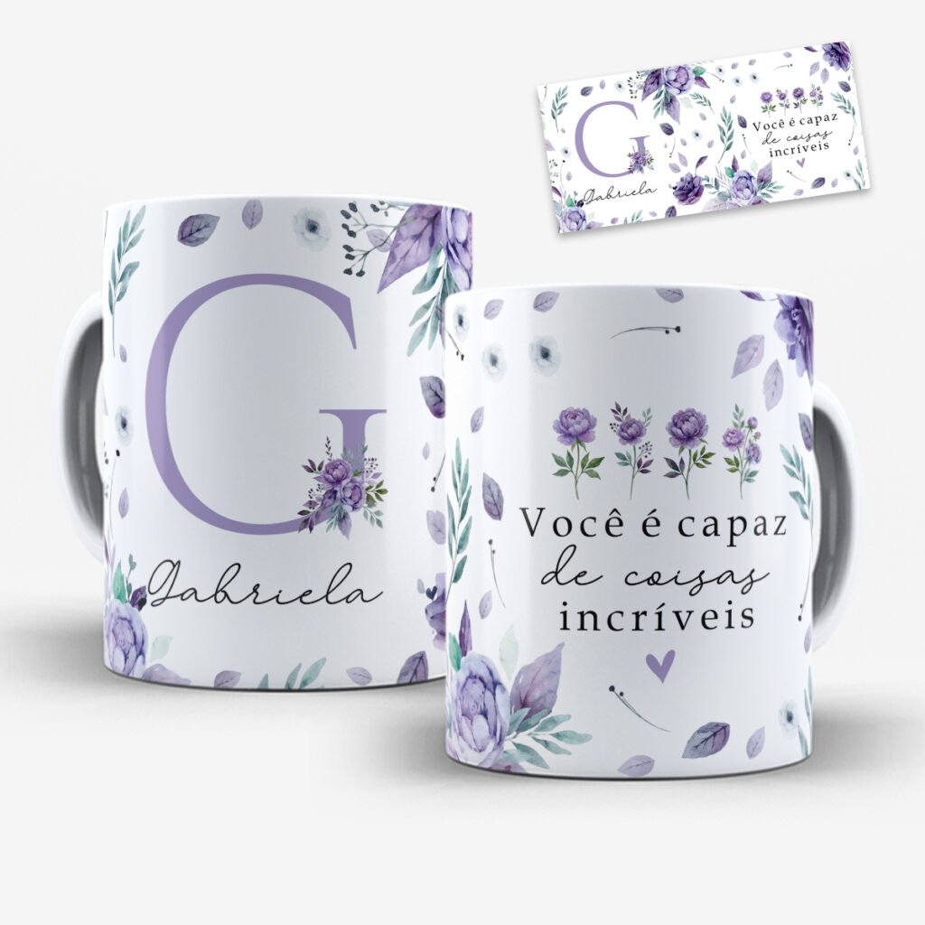 Arte para Caneca Alfabeto Floral Lilás - Imagem 7