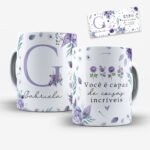 Arte para Caneca Alfabeto Floral Lilás - Imagem 7