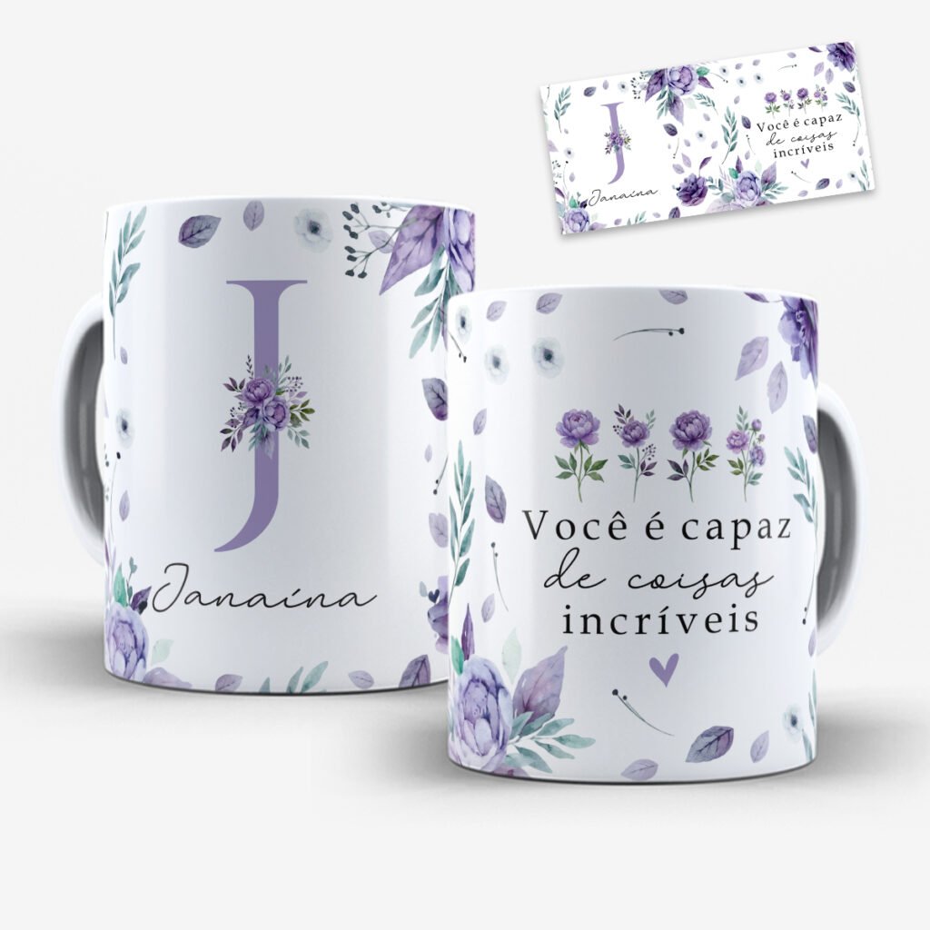 Arte para Caneca Alfabeto Floral Lilás - Imagem 8