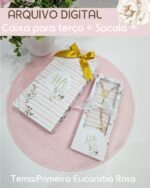 Caixa + Sacola para Terços - Primeira Eucaristia Rosa