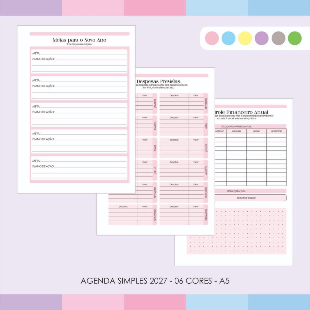 Agenda Simples 2027 - 06 Cores - Imagem 5