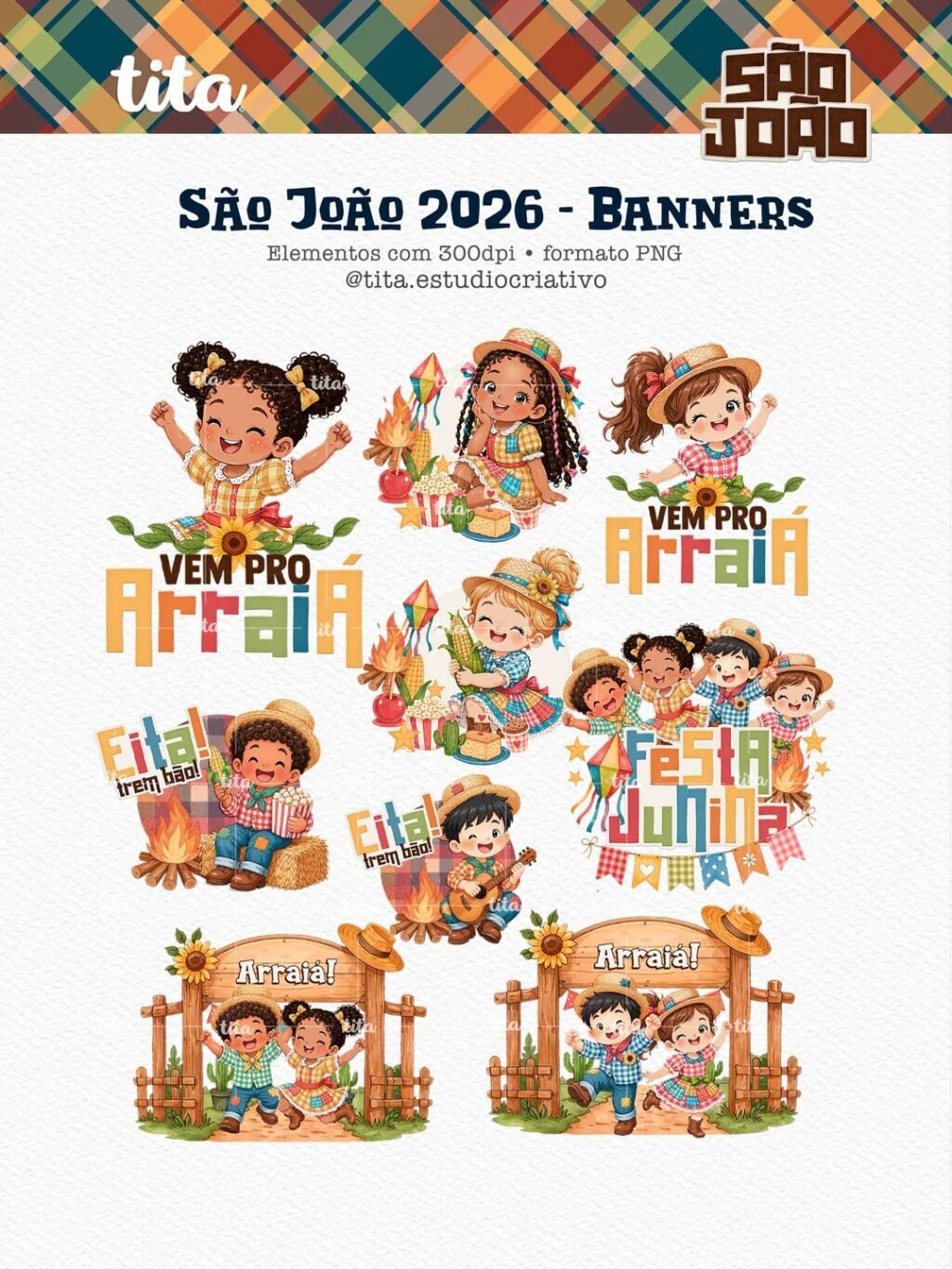 São João 2026 - Combo Ilustrações e Papéis + BRINDE Copa Junina (Tita) - Imagem 3