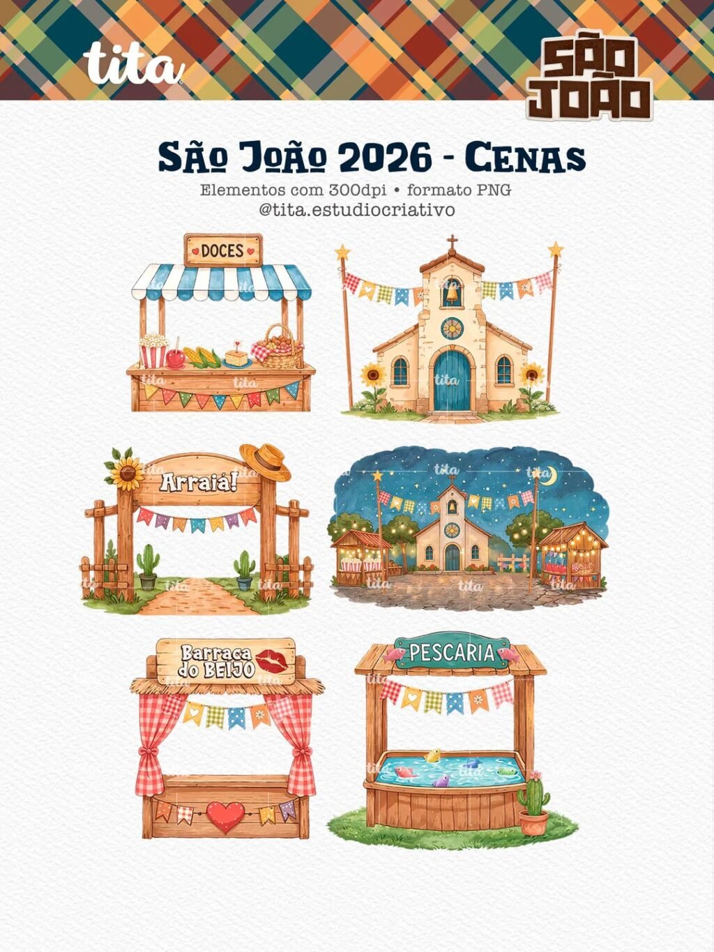 São João 2026 - Combo Ilustrações e Papéis + BRINDE Copa Junina (Tita) - Imagem 4