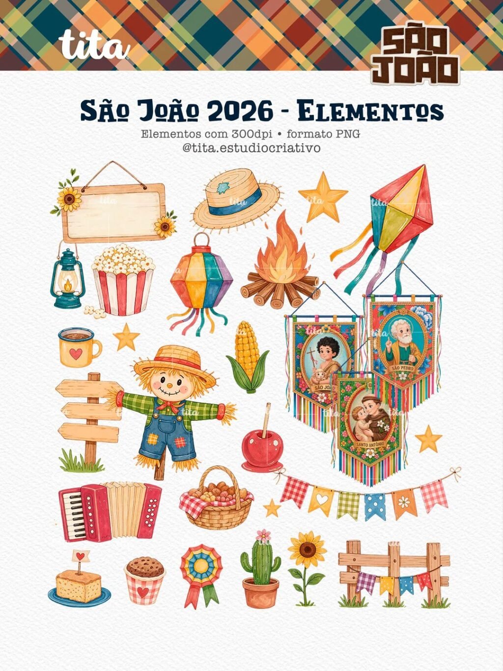 São João 2026 - Combo Ilustrações e Papéis + BRINDE Copa Junina (Tita) - Imagem 5