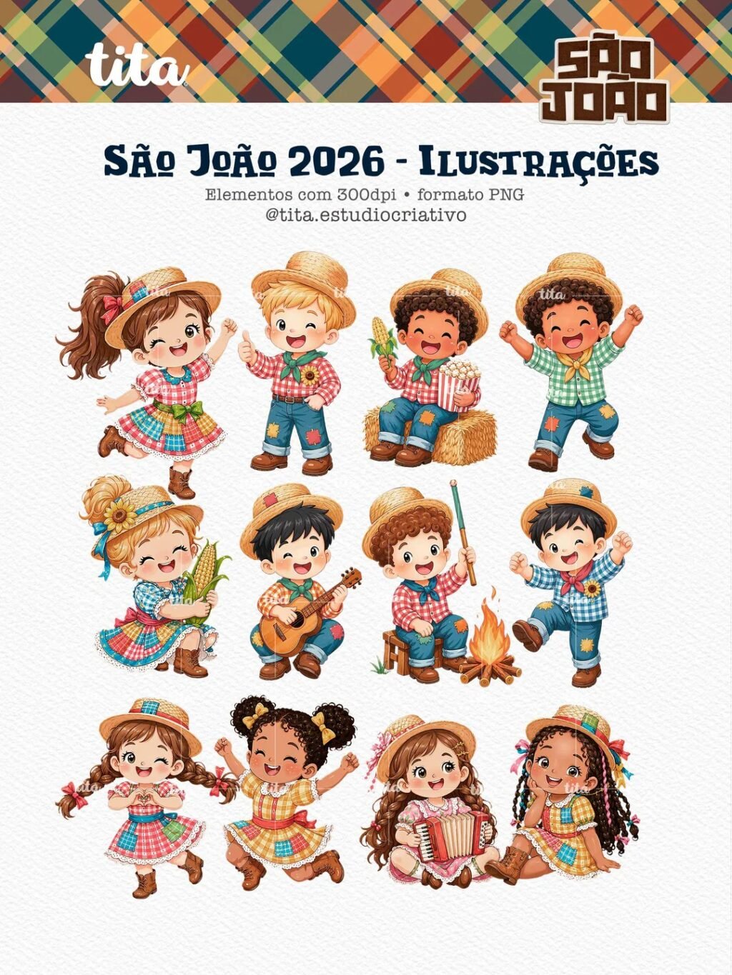 São João 2026 - Combo Ilustrações e Papéis + BRINDE Copa Junina (Tita) - Imagem 6