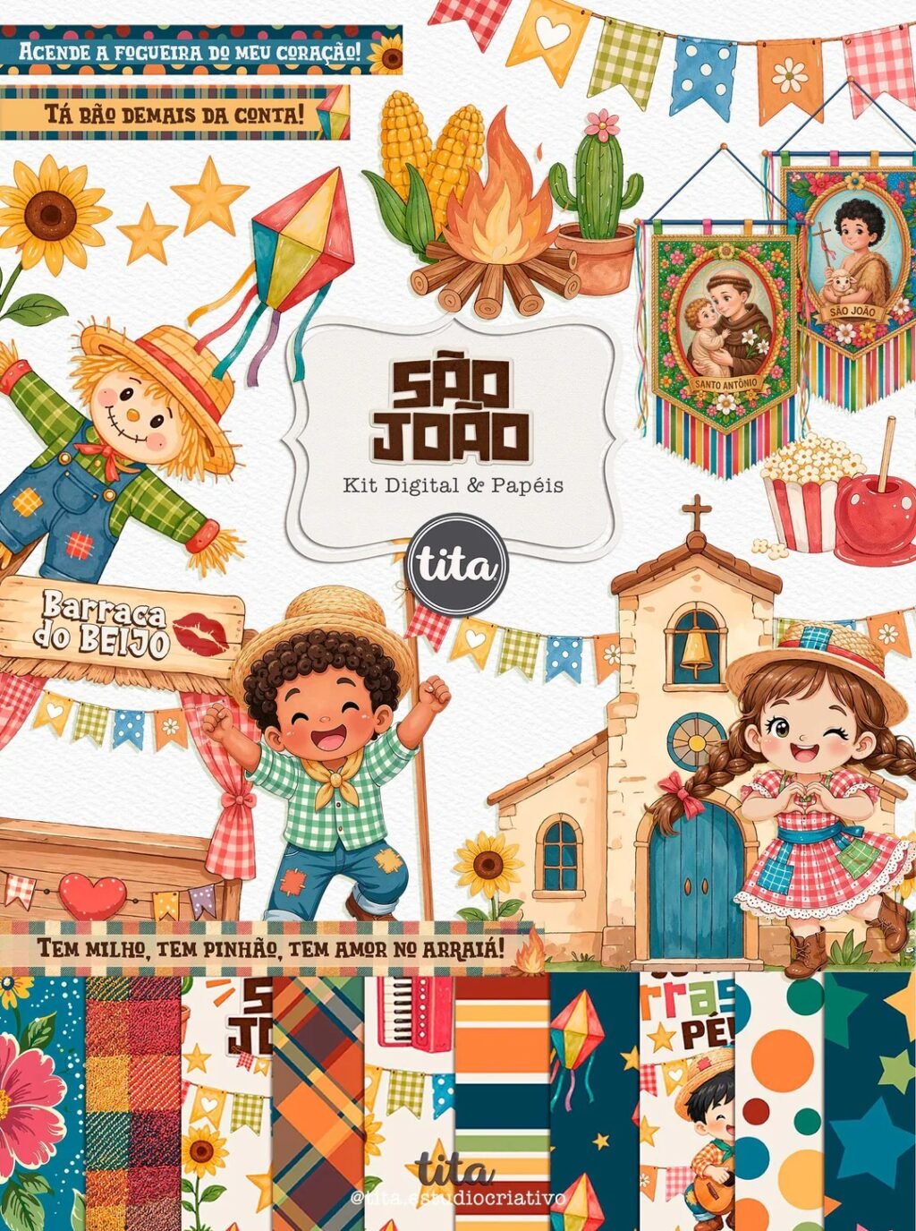 São João 2026 - Combo Ilustrações e Papéis + BRINDE Copa Junina (Tita) - Imagem 7