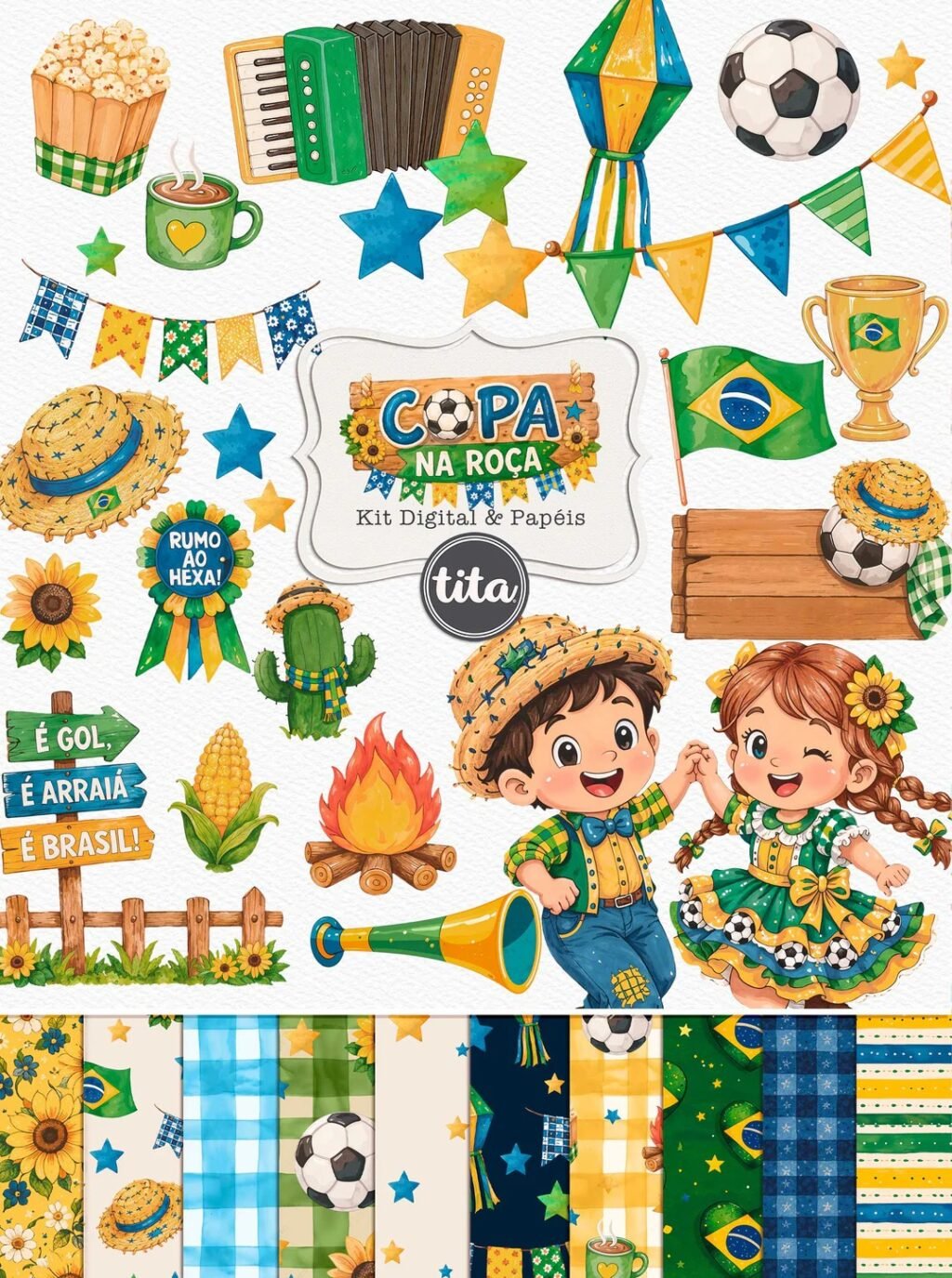 São João 2026 - Combo Ilustrações e Papéis + BRINDE Copa Junina (Tita) - Imagem 8
