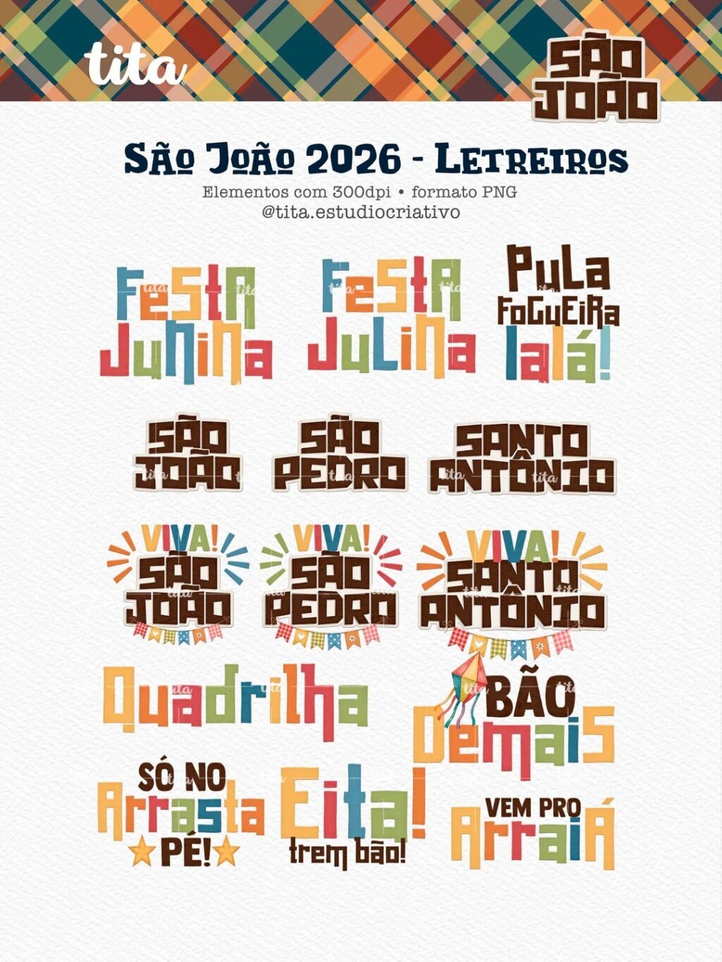 São João 2026 - Combo Ilustrações e Papéis + BRINDE Copa Junina (Tita) - Imagem 9