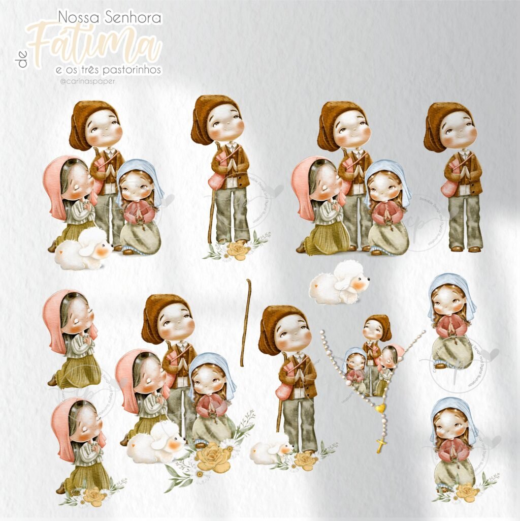 Nossa Senhora de Fátima e o três pastorinhos Versão 2 (Santinhos) - Kit Digital - Imagem 7