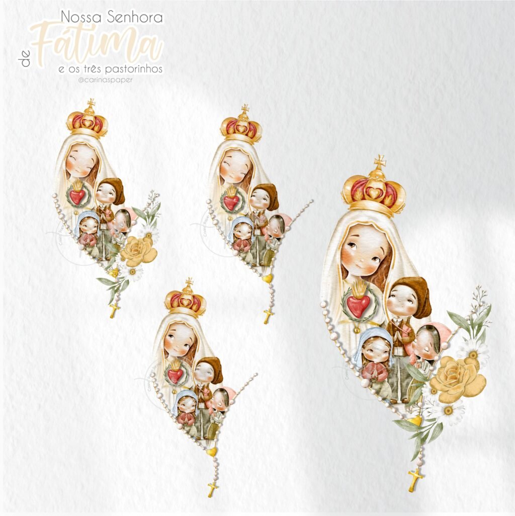 Nossa Senhora de Fátima e o três pastorinhos Versão 2 (Santinhos) - Kit Digital - Imagem 8