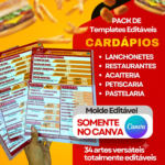 Pack 34 Templates de Cardápios Editáveis no Canva