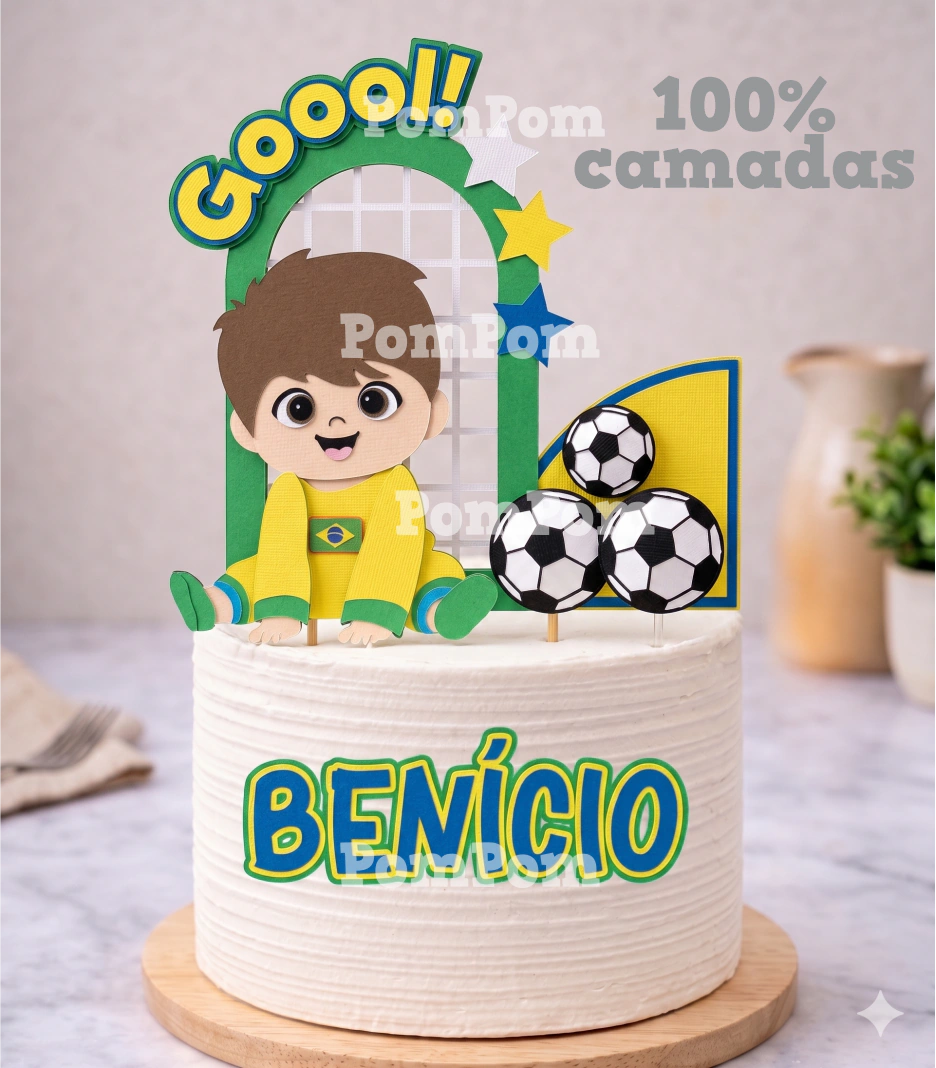 Futebol Brasil Menino - Topo de Bolo - Imagem 1