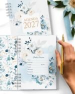 COMBO 8 Agendas 2027 e Permanente COM VERSÍCULOS e SEM VERSÍCULOS Floral Azul (Bicho Papel) - Imagem 11