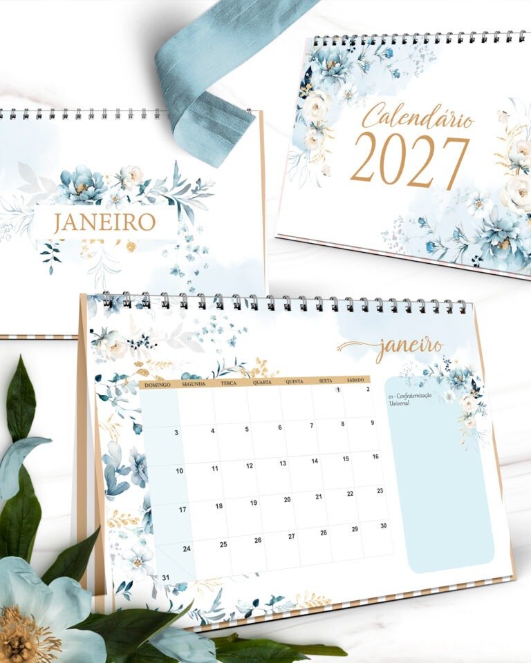 Kit Calendários 2027 Coleção Floral Azul (Bicho Papel) - Imagem 4