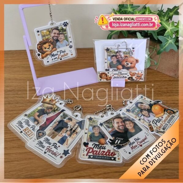 Kit 6 chaveiros tipo polaroid – Dia dos Pais (Iza)