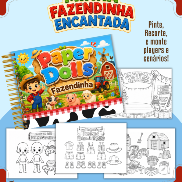 Fazendinha Menino - Livro Colorir A5 (Paper Dolls)