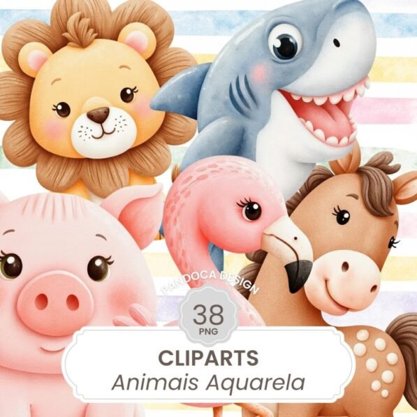 Cliparts Animais Aquarela - Kit Digital
