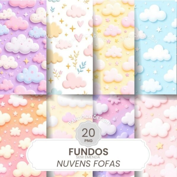 Fundos NUVENS fofas - Kit Digital