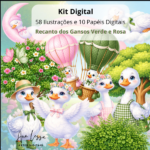 Recanto dos Gansos Verde e Rosa - Kit Digital