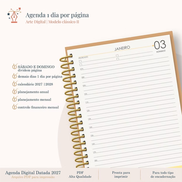 Agenda Clássica 2027 1DPP - Sábado e Domingo em 1 Página