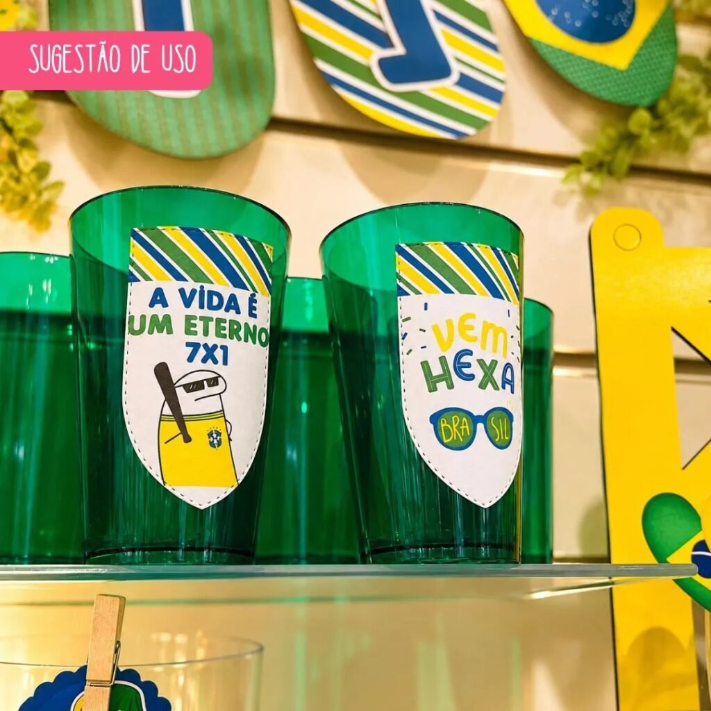Bandeirolas e Tag para copos decoração Brasil copa 2026 - Imagem 2