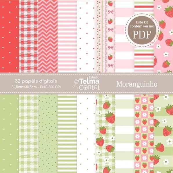 Papéis – Moranguinho (PNG + PDF) – Kit Digital