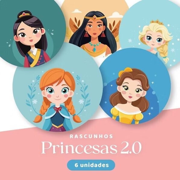 Princesas - Kit 6 rascunhos para pintar/bordar plaquinhas de maternidade