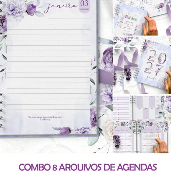COMBO 8 Agendas 2027 e Permanente COM VERSÍCULOS e SEM VERSÍCULOS Violeta