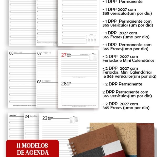 Super Combo 11 Agendas 2027 e Permanente Masculina com 5 Modelos de Capa (Bicho Papel)
