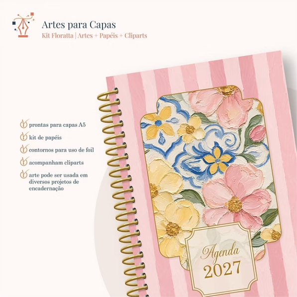 Kit Florata Capas + Papéis + Bottons (Moldes da Lê)