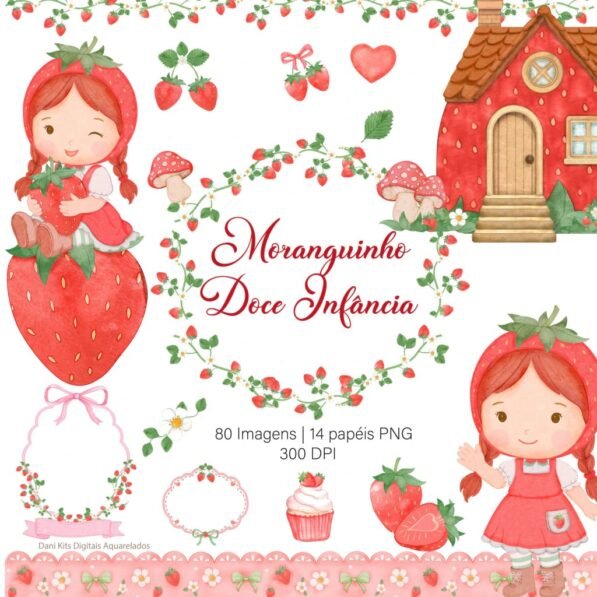 Moranguinho Doce Infância – Ilustrações Aquarela – Kit Digital