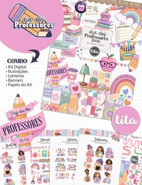 Dia dos Professores 2026 - Combo Ilustrações e Papéis