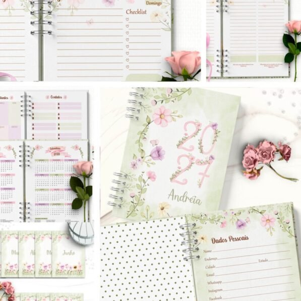 COMBO 8 Agendas 2027 e Permanente COM e SEM Versículos Floral (Bicho Papel)