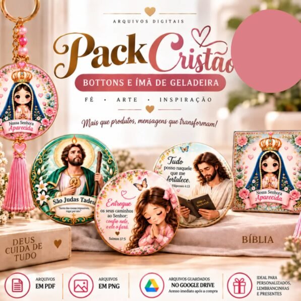 Kit Bottons e Imãs Cristão e Evangélico para geladeira