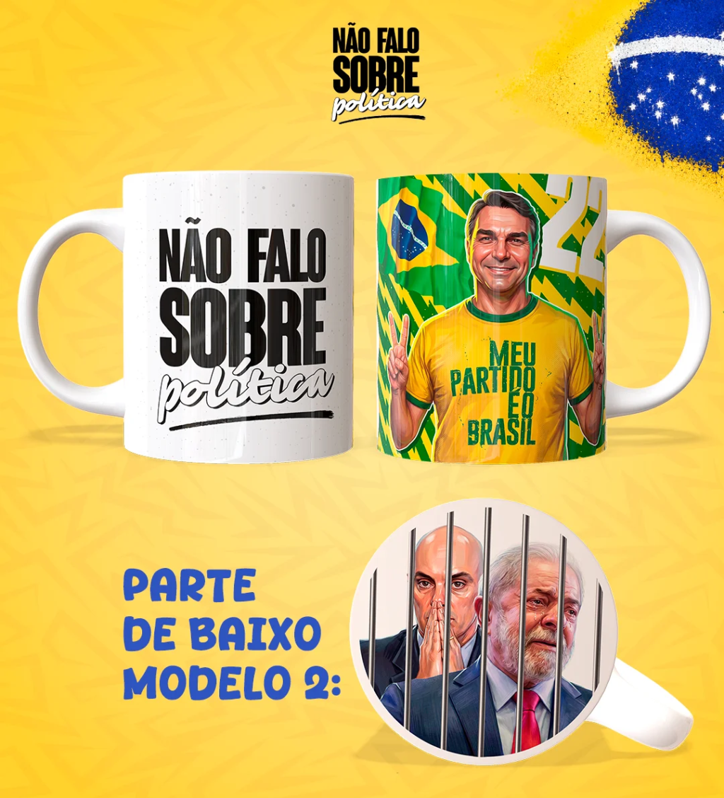 Não Falo Sobre Política | Flávio B. - Artes Avulsas Caneca - Imagem 2