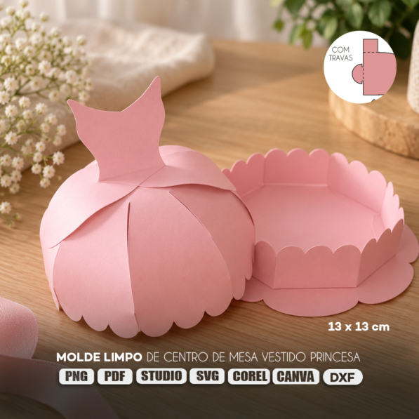 Caixa Centro de Mesa Vestido de Princesa – Molde Limpo