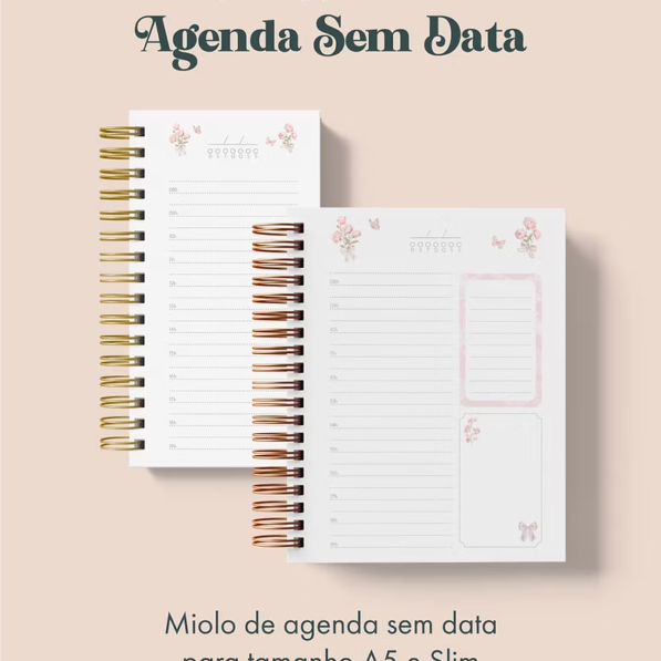 Agenda Sem Data Coleção Laços & Rosas Wire-o (Perfeito Miolo)