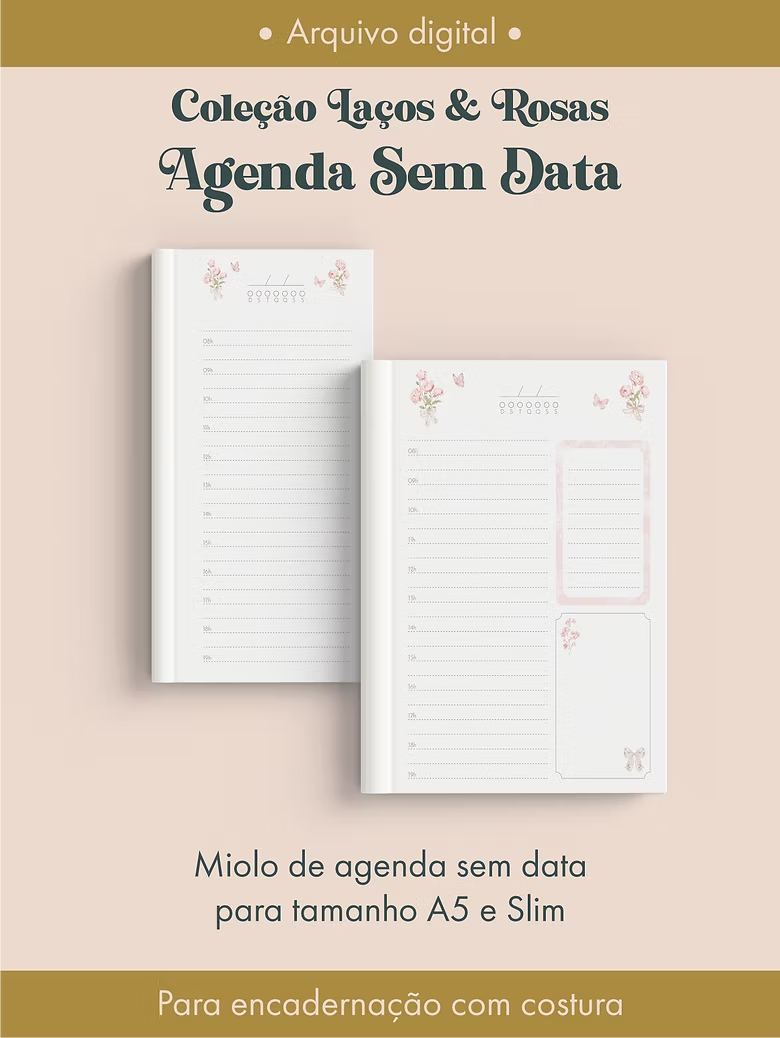 Agenda Sem Data Coleção Laços & Rosas Costura (Perfeito Miolo) - Imagem 1