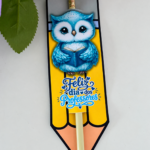 Card lápis coruja azul dia dos professores