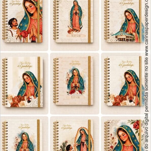 COMBO CAPAS A5 Guadalupe 2 Agendas e Cadernos Santos + cartela adesivo (Carinas Paper)
