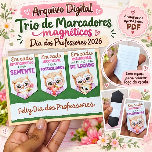 Trio de Marcadores magnéticos Dia dos Professores 2026 (Desenhitos da Jana)