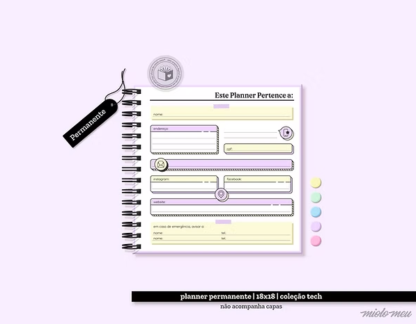 Tech Planner Permanente – 18×18 (Miolo Meu)
